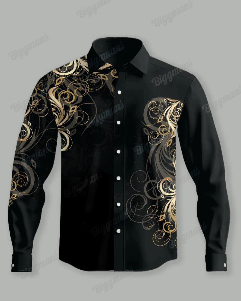 Men's Large Size Retro Pattern Lapel Casual Long Sleeve Shirt